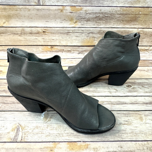 Eileen Fisher Womens Gray Leather Open Toe Block Heel Ink Booties 8.5 - Picture 5 of 8